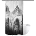 thumbnail image 6 of Small Stall Rv Misty Shower Curtain 36Wx72H Inch Foggy Mountain Scenery National Park Smokey Woodland Tree Landscape Black Men Bathroom Decor Fabric Polyester Waterproof 7 Pack Hooks, 6 of 6