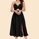 thumbnail image 4 of Vestido Vestido midi ajustado con abertura lateral y espalda descubierta, traje ajustado (negro L) Ygjytge Negro T L para Mujer, 4 of 6