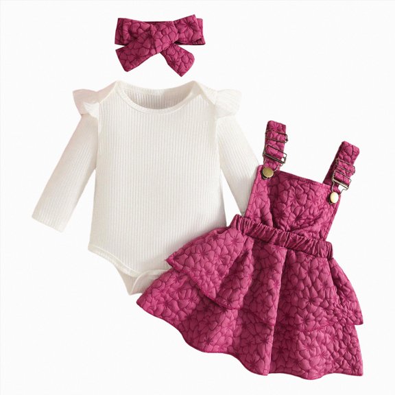 Baby Toddler Girl 2Pcs Fall Spring Clothes Set Long Sleeve Crewneck Tops Heart Bow Suspender Skirt With Headband Outfit Sets Kaprioy Girls Clothes Fall Winter
