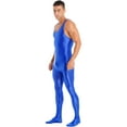 thumbnail image 3 of YIZYIF Mens Glossy One Piece Bodysuit Nightwear Sleeveless Solid Color Jumpsuit Fitness Workout Sportswear Blue M, 3 of 7