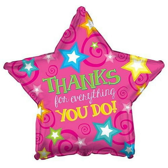 LOONBALLOON Sentiments Balloons, 17″ THANKS PINK STAR