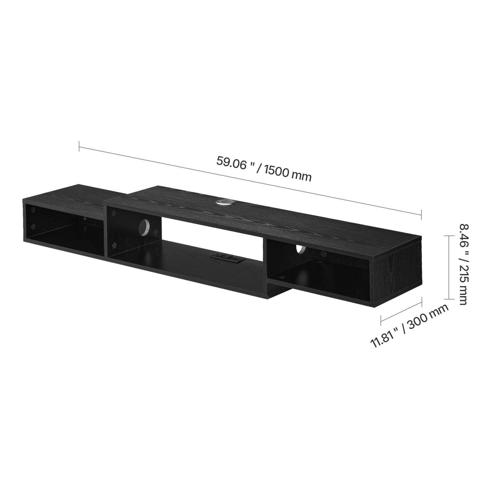 VEVOR Floating TV Stand, 59" Wall Mount Entertainment Center with Power Outlet & Cable Hole, Modern Floating TV Shelf with Storage Cabinet for DVD Player, Cable Box, Game Console,TV Accessory,Black
