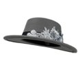thumbnail image 4 of Slccxzc Elegant Fedora Hat with Floral Embellishment Retro Wide Brim Hat Panama Floppy Cap for Wedding Race Banquet Tea Parties, 4 of 7