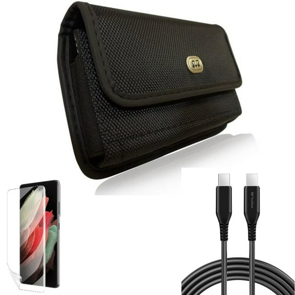 Case Belt Clip & 6ft Long USB-C Cable & Matte Screen Protector for Samsung Galaxy S22 Plus (S22 ) - Combo Rugged Holster & PD Fast Charger Cord Power Wire & TPU Film Anti-Glare
