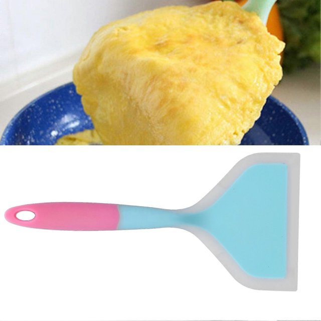 Espátula de silicona, espátula de cocina resistente al calor, espátula de goma antiadherente de boca ancha para freír en casa, hornear, cocinar azul