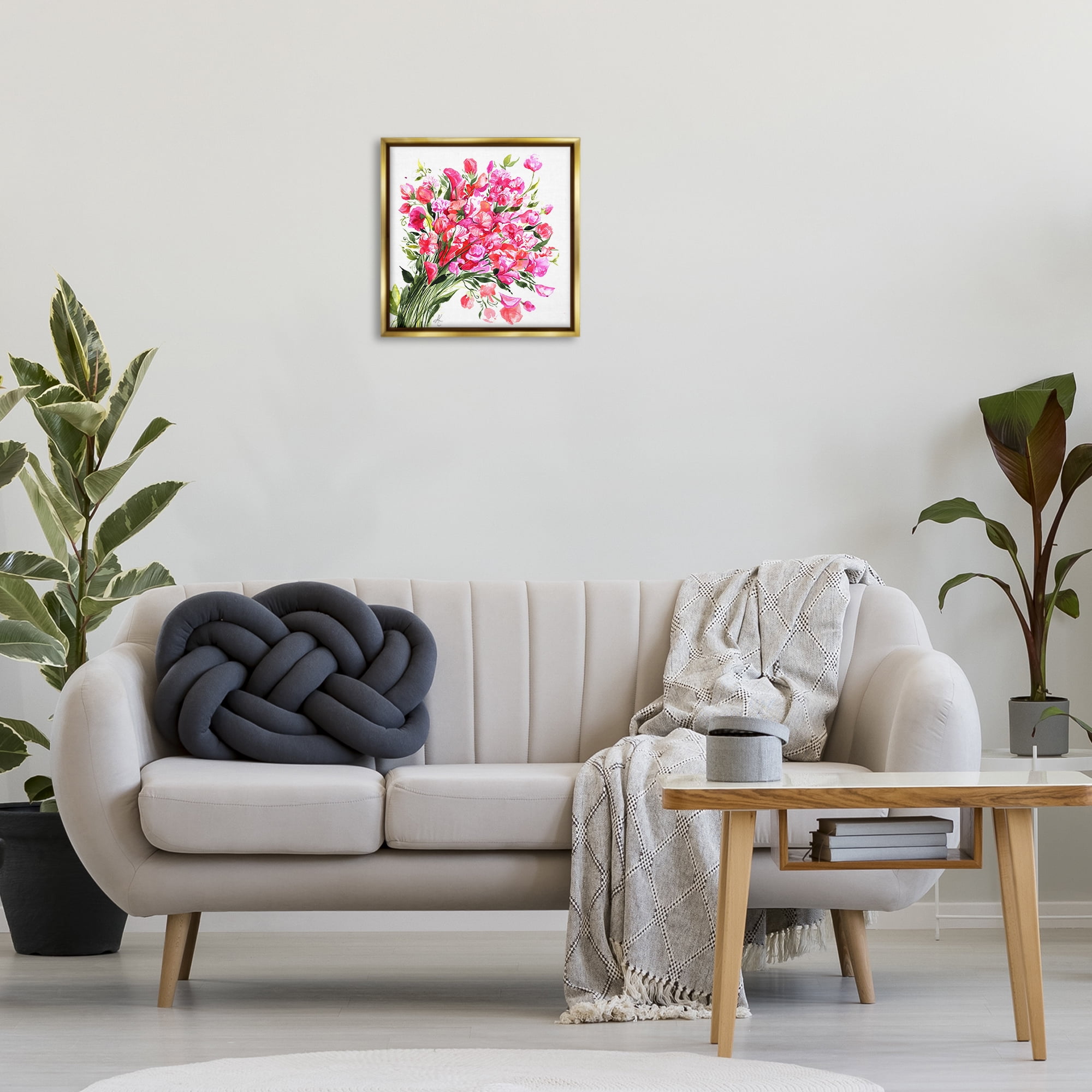 Stupell Industries Sweet Pea Bouquet Botanical & Floral Painting Gold Floater Framed Art Print Wall Art, 18 x 18