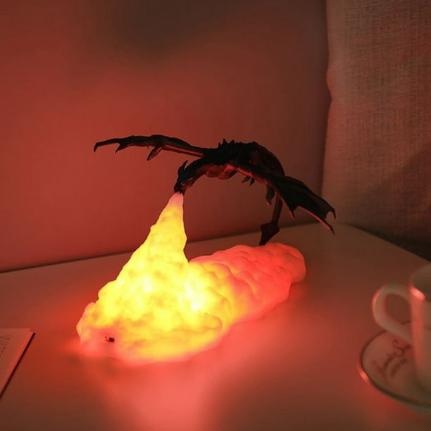 Coofit Lampe de chevet rechargeable de veilleuse de nuit d'impression 3D de  dragon de feu 