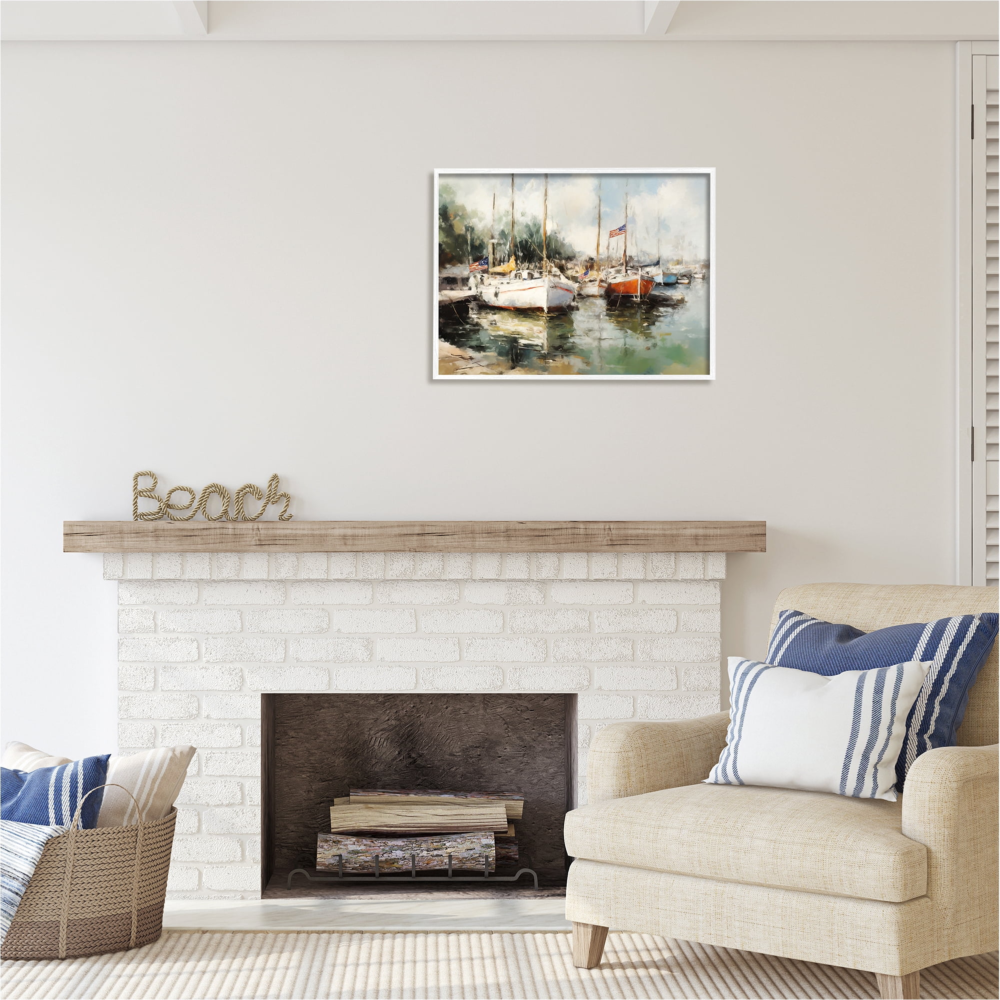 Stupell Industries Americana Boat Harbor Transportation Painting White Framed Art Print Wall Art, 30 x 24