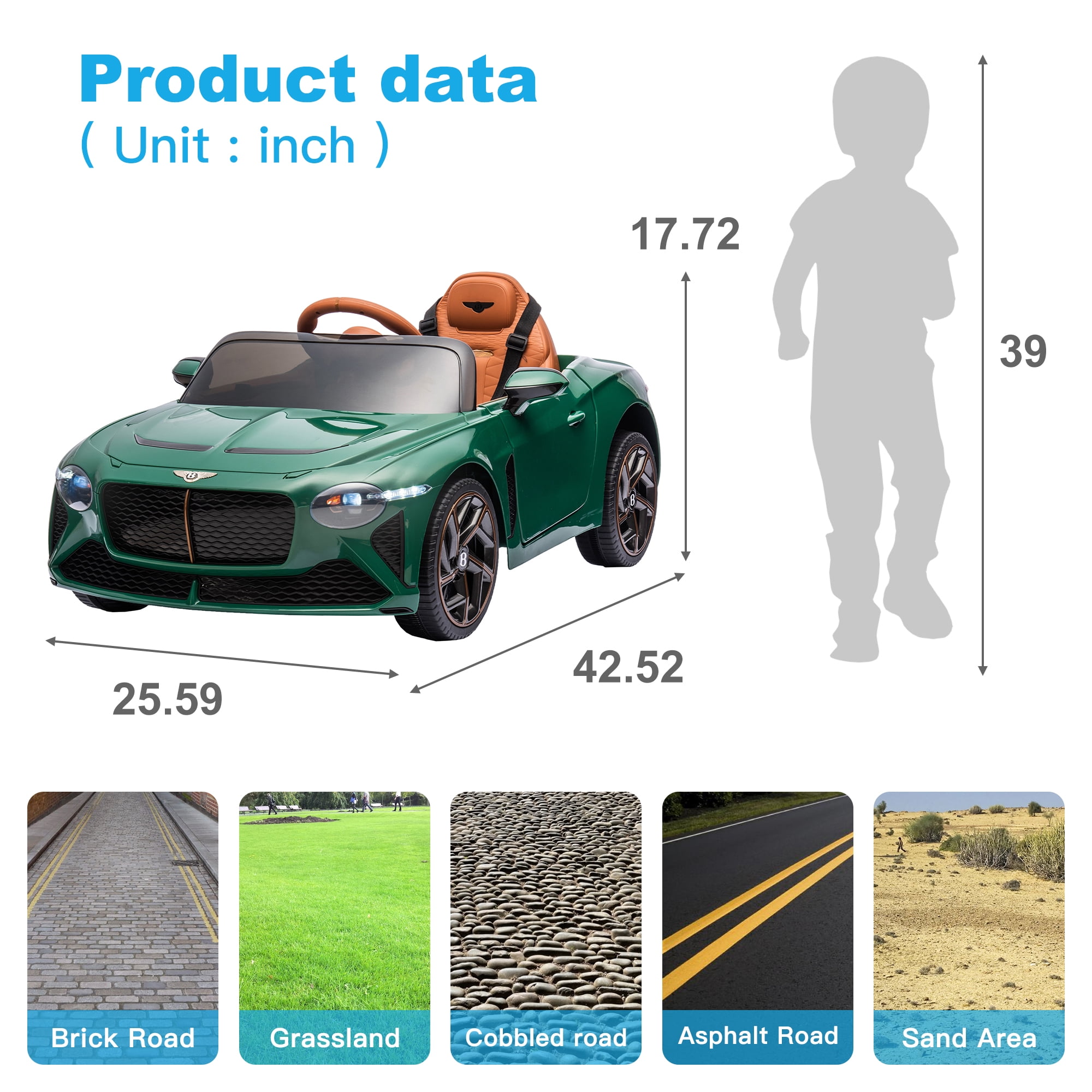 CIPACHO Licensed Bentley Mulsanne 12 V Kids Electric Ride On Cars Battery Powered Sports Car Toy, Parents Control, Sound System, Green CIPACHO Licensed Bentley Mulsanne 12 V Kids Electric Ride On Cars Battery Powered Sports Car Toy, Parents Control, Sound System, Green
