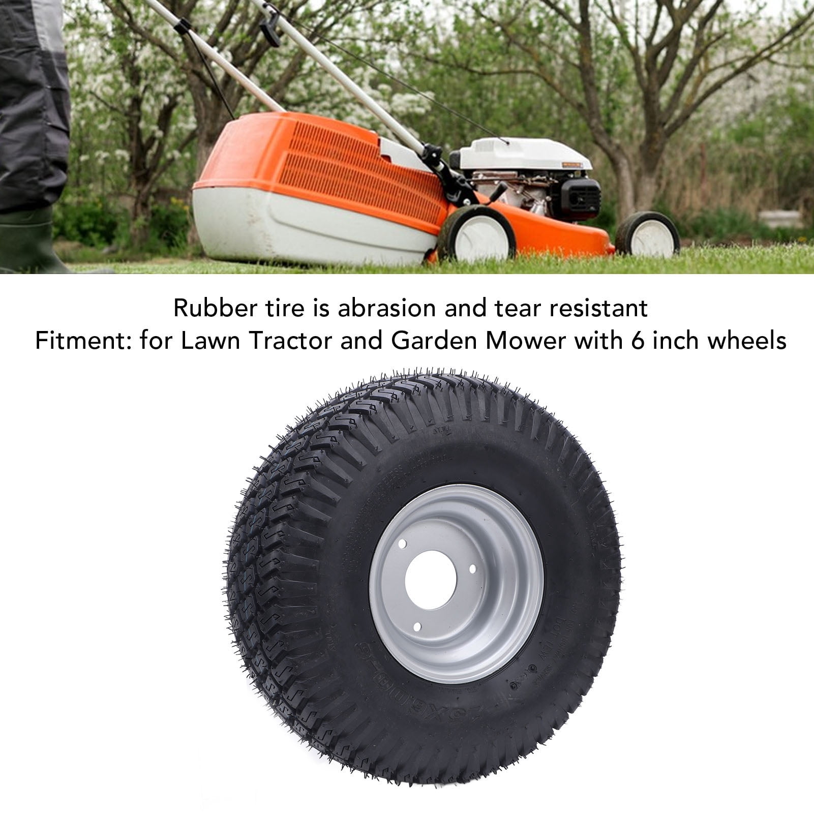 Ensemble Roues Tondeuse 15x6.00-6 - Pneus Caoutchouc Traction Améliorée Pour Jardin