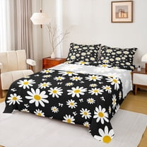 jejeloiu Cartoon Flower Twin Sheet Sets,Kawaii Floral Twin Fitted Sheet,White Bow Tie Flat Sheet For Teens,Super Cozy Room Decor,3pcs