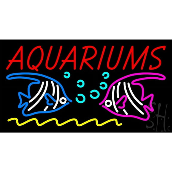 Aquariums Fish Logo LED Neon Sign 20" Tall x 37" Wide - inches Black Square Cut Acrylic Backing, with Dimmer - Premium built indoor Sign for Club, Home décor, Event, Workshop, Storefront.
