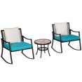 thumbnail image 1 of Outsunny 3 Pieces Patio Wicker Rocking Set, Outdoor PE Rattan Bistro Furniture Set with Soft Padded Cushions, Pillows and Round Glass Top Coffee Table for Patio, Backyard, Garden, Green, 1 of 10