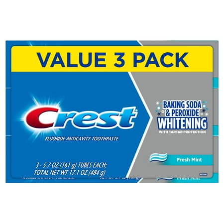 Crest Toothpaste, Whitening Baking Soda and Peroxide, 5.7 oz, 3 Pack