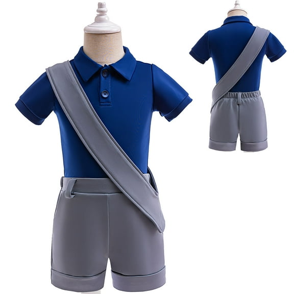 Little Boys Cartoon Leader of Earth Costume Halloween Shirt Shorts Suit, Blue Size for 1-7Y