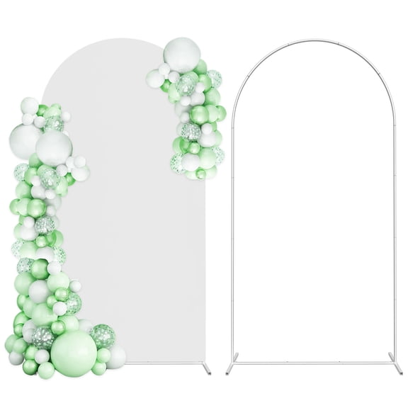 7.3FT Metal Arch Backdrop Stand with Arch Cover Spandex, Wedding Balloon Arch Backdrop Stand for Birthday Party Baby Shower Bridal Banquet Decoration, White