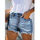 thumbnail image 4 of Pantalones cortos de mezclilla, elásticos, desgastados, azul, talla M, para mujer, 4 of 5