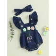 thumbnail image 3 of aturustex Toddler Baby Girl Overalls Romper Outfits 0 3M 6M 12M 18M Infant Ruffle Sleeveless Bodysuits Square Neck Denim Rompers 3D Floral Jumpersuitsl Daily Summer Clothes for Holiday Party, 3 of 7