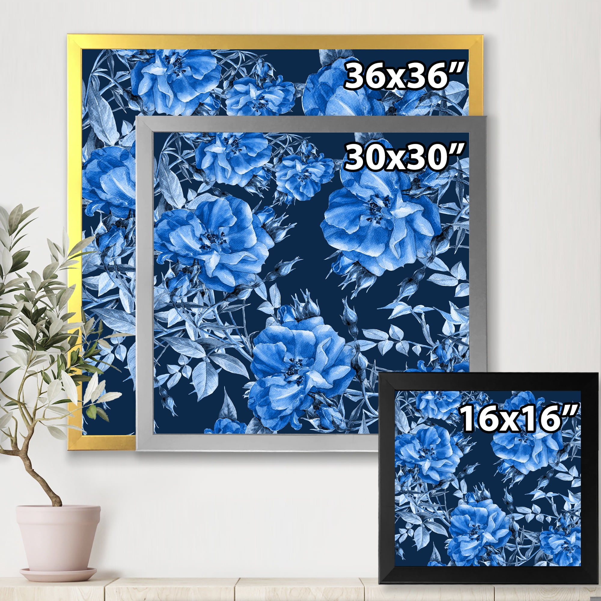 Designart 'Abstract Blue Wildflowers' Modern Framed Art Print
