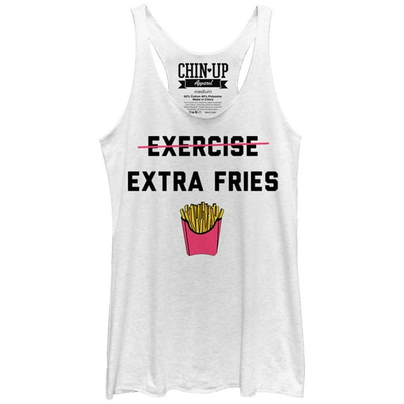 Women's CHIN UP Exercise Extra Fries  Racerback Tank Top White Heather Small
