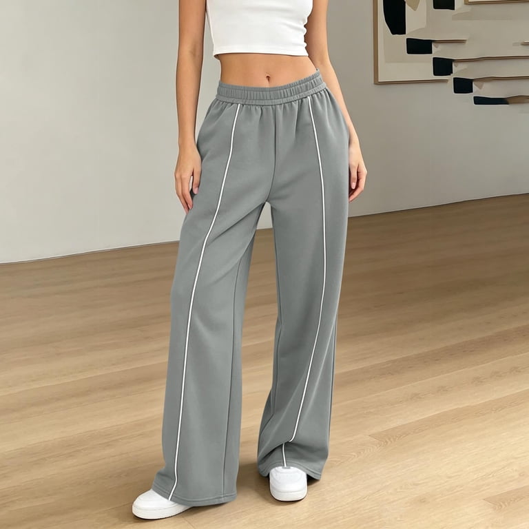 VBVC Women's Side Stripes Wide Leg Track Pants , Casual Elastic