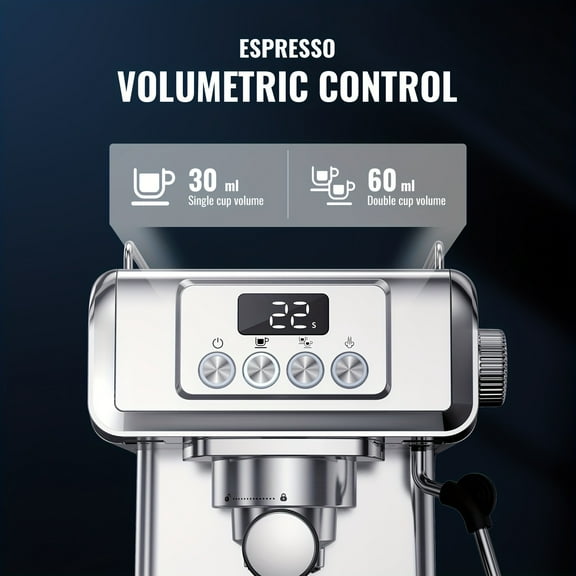 Espresso Machine, 20 Bar Expresso Coffee Machines with Milk Frother Steam Wand, Manual Latte & Cappuccino Maker, Temperature Display, 60oz Removable Water Tank, 1350W, Stainless Steel