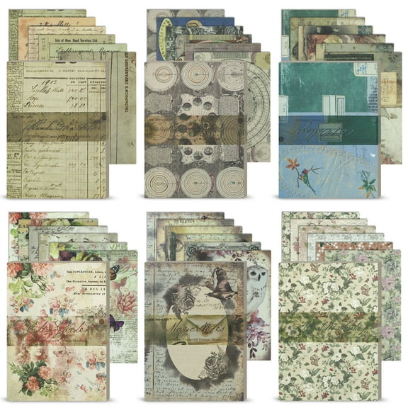 Sekonow 600 Sheets Scrapbook Paper, Vintage Scrapbooking Supplies for Journaling Junk Journal Craft Decoupage Paper, Wall Collage Kit Cottagecore Aesthetic Room Decor Vintage Decor, Style A