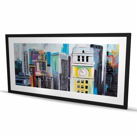 Begin Home Decor C1FM2448FBZ3Y8 24 x 48 in. Colorful Cityscape of Manhattan - Framed Matted Office Print