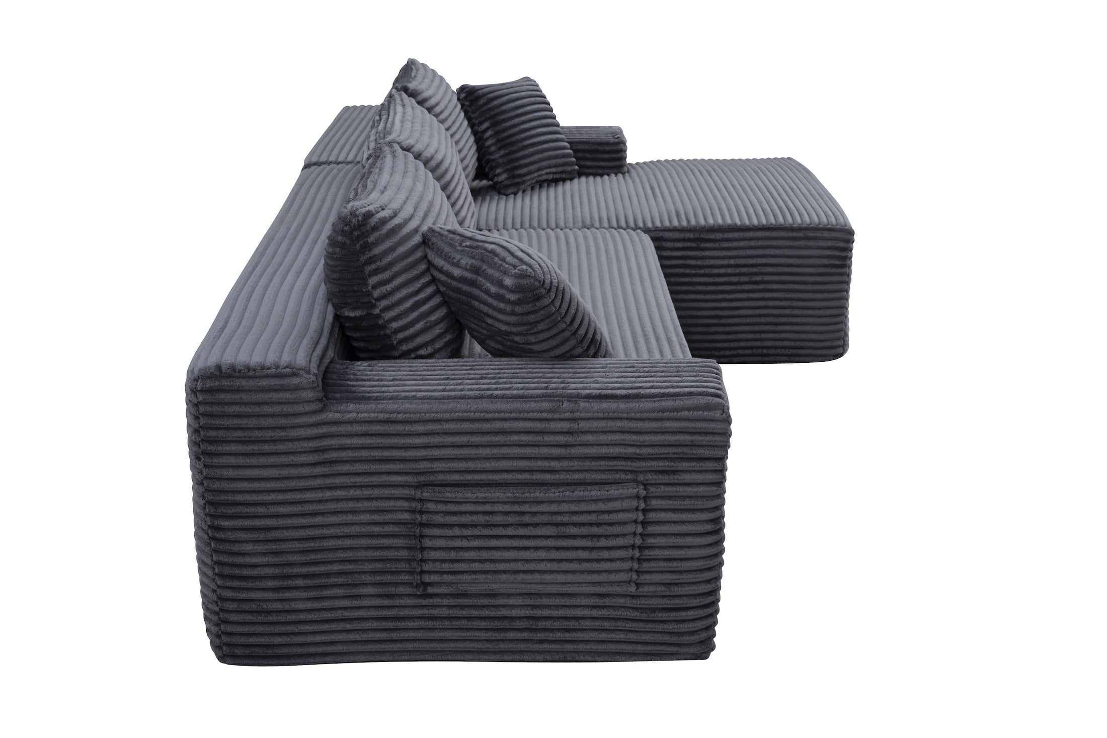 Xiweot 95" Cloud Sectional Sofa Deep Seat Boneless Couch L-Shaped Modular Couch, Modern Right Chaise Corduroy Upholstered Sofa with Side Pockets for Living Room, Gray