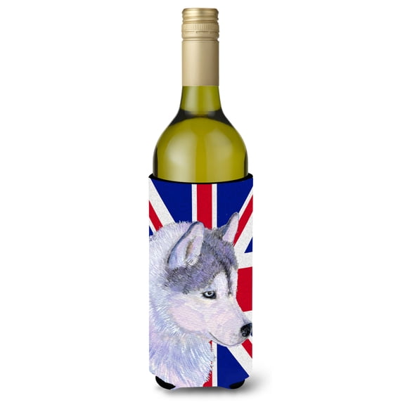 Siberian Husky with English Union Jack British Flag Wine Bottle Hugger