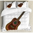 thumbnail image 1 of Classic Rock Duvet Cover Set Queen Size, Acoustic Guitar Print with Ethnic Geometric Ornamentation Musical Equipment, Decorative 3 Piece Bedding Set with 2 Pillow Shams, Multicolor, by Ambesonne, 1 of 3