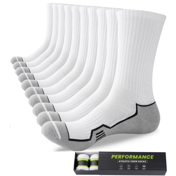 FREE YOKA Mens Sports Socks Man White Cushioned Work Socks Breathable Moisture Wicking Crew Sock for Hiking Running Walking Trainer Cycling Athletic Socks, 5 Pairs