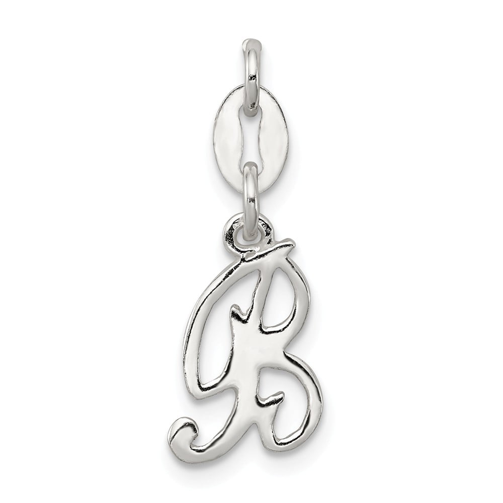 925 Sterling Silver Rhodium-plated Brocaded Letter Initial B Charm