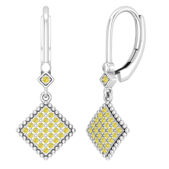 Dazzlingrock Collection Round Yellow Diamond Beaded Frame Kite Shape Dangling Drop Earrings for Women (0.18 ctw, Color Yellow, Clarity Opaque) in 925 Sterling Silver