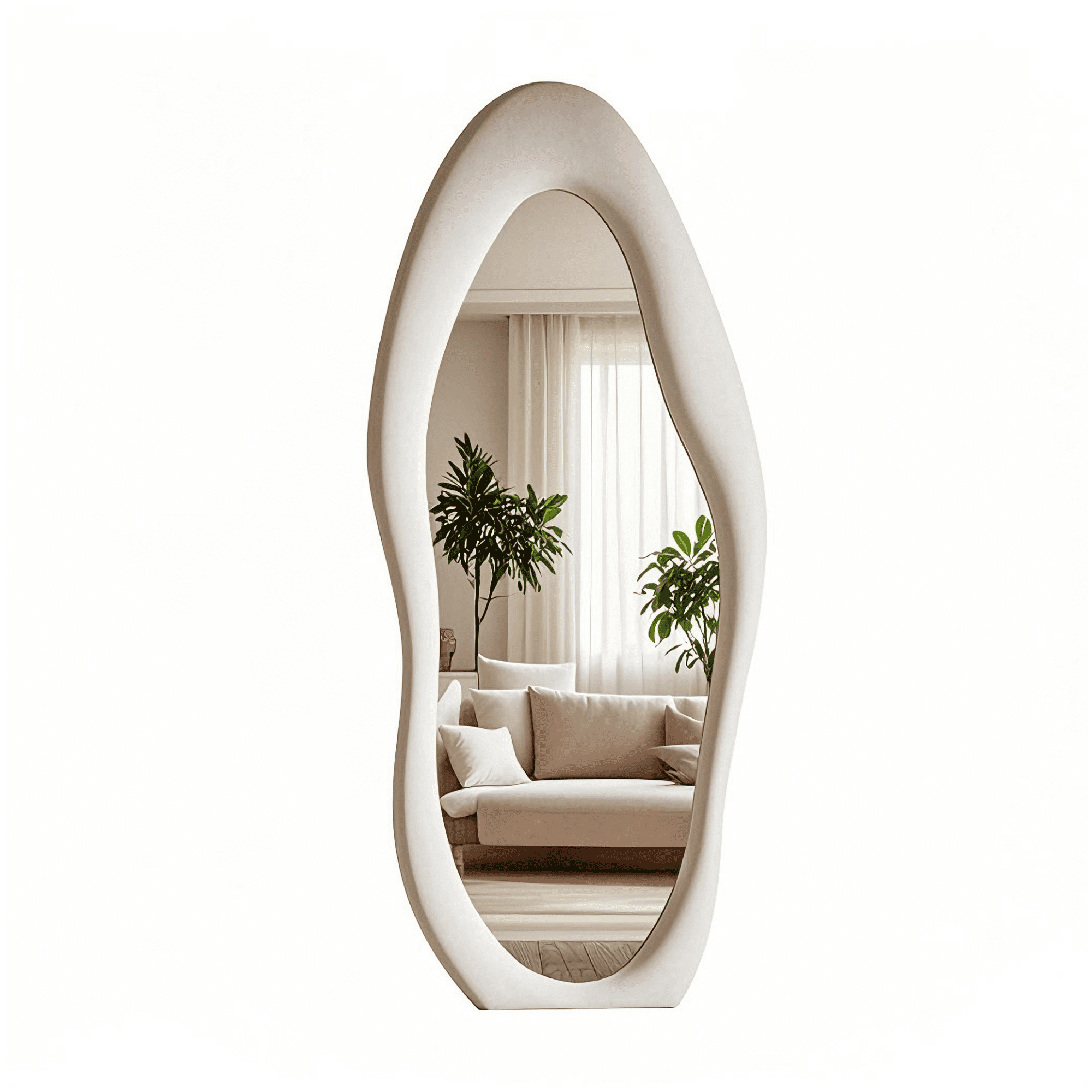 Super Store 63"x 24" Irregular Full Length Mirrors - Full Body Flannel Wrapped Wooden Mirror Leaning and Hanging for Bedroom Living Room,White