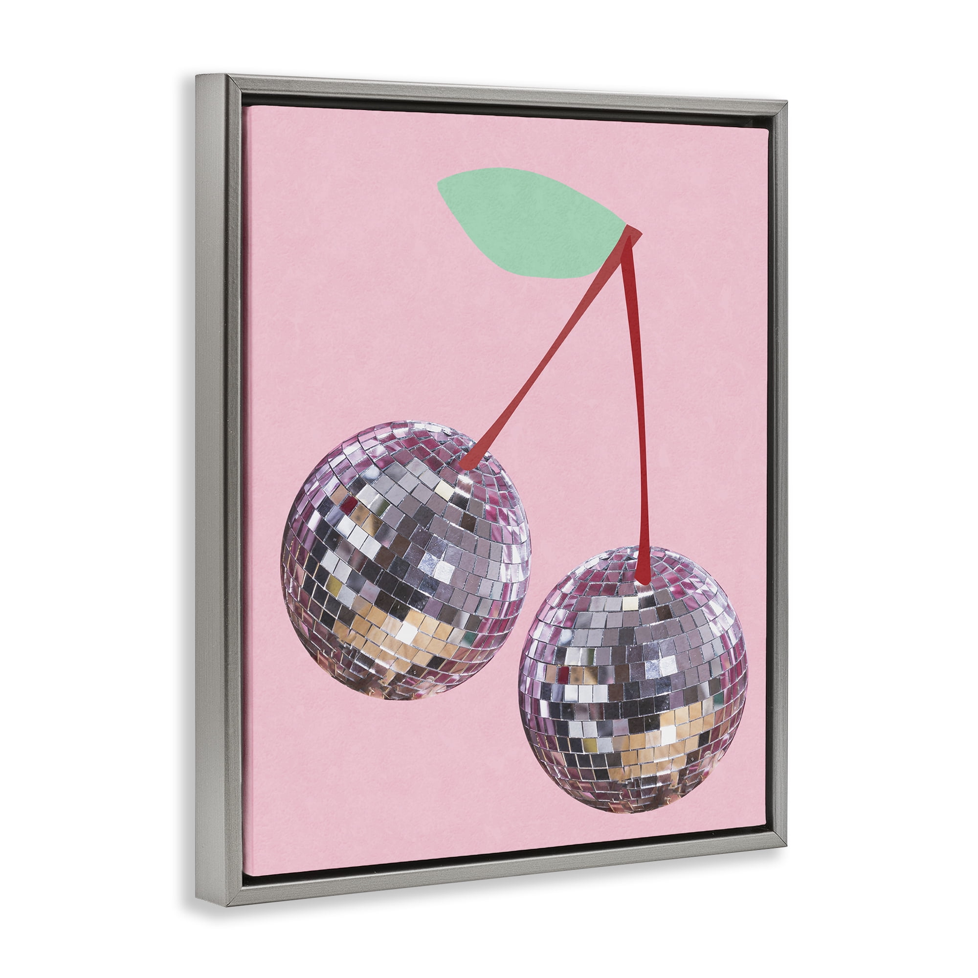 Stupell Industries Disco Cherries on Pink Entertainment Painting Gray Floater Framed Canvas Art Print Wall Art, 17 x 21
