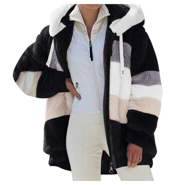 Gibobby Chamarra de Invierno, Chaqueta con Capucha para otoño e Invierno, Sudaderas con Capucha mullidas de Felpa cálidas Sueltas, Prendas con Bolsillos y cordón(Negro,G)