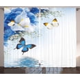 thumbnail image 2 of Floral Window Curtains Blue and White Wild Flowers Butterflies Zen Spa Living Room Bedroom Kids Room Home Deco, 2 of 4