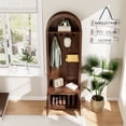 thumbnail image 5 of LUCKYELF Hall Tree with Shoe Storage, Farmhouse Arch Coat Rack Cabinet, Entryway Bench Organizer with 4 Hooks and 2 Fluted Doors, 5 of 9