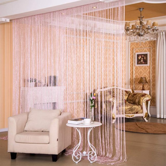 Yipa Sheer String Curtains Thread Curtains Panels Glitter Tassel Window Drape Room Divider Fringe String Door Curtain
