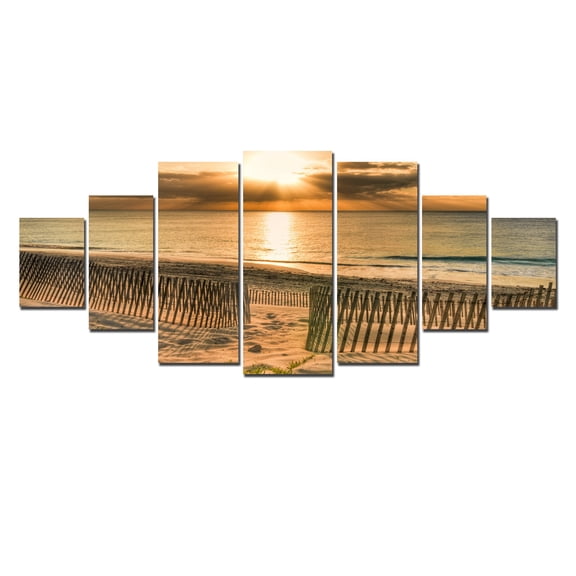 Startonight Huge Canvas Wall Art Sunset On The Shore, USA Large Home Decor, Dual View Surprise Artwork Modern Framed Wall Art Set of 7 Panels Total 39.37 x 94.49 inch