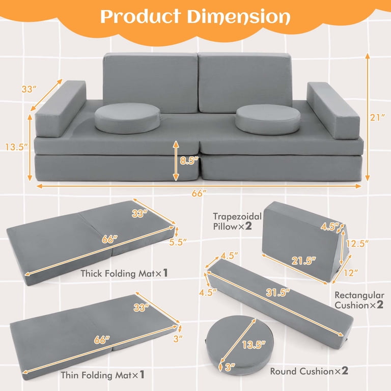 Costway 10-Piece Modular Kids Play Sofa Set, Convertible Foam