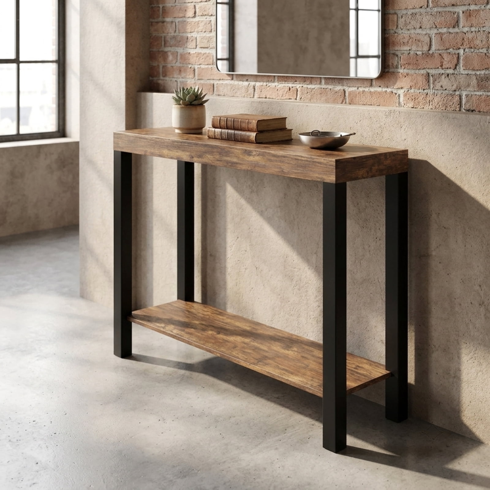 Furnibear 2-Tier Home Bar Table with Open Shelves and Storage for Home Kitchen Living Room Pub for Kitchen Dining Bar Bistro Pub Home, Rustic Brown