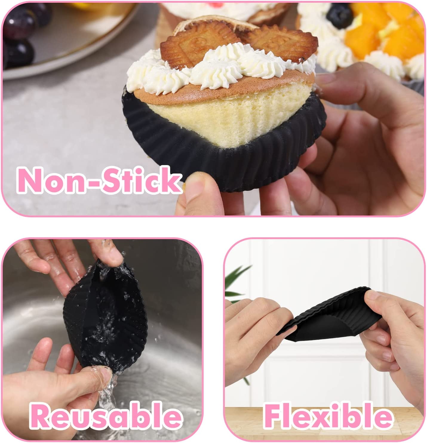 Travelwant 24Pcs/Set Heat-resistant Silicone Baking Cups Jumbo Reusable  Cupcake Liners， Giant Cupcake Mold Non-stick Extra Large Muffin Pans Big  Cupcake Holders 