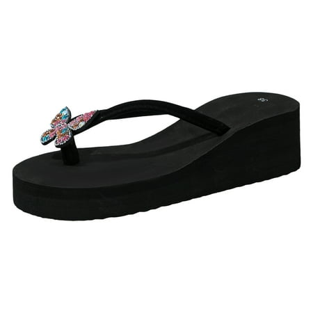 

Mnyotv Women Summer Women Sandals Fashionable New Pattern Butterfly Decoration Cute Shiny Flip Flop Breathable And Comfortable Wedge Summer Casual Slippers Black 39