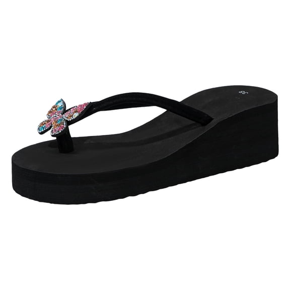 IUJSOY Womens Wedge Arch Support Flip Flops Cushion Soft Platform Thong Sandals Rhinestone Butterfly