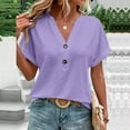 thumbnail image 5 of Stylish Olyvenn Summer Tops for Women Trendy Short Sleeve V Neck Eyelet Shirts Dressy Casual Loose Ladies Blouses Going Out Purple XXXXL, 5 of 7