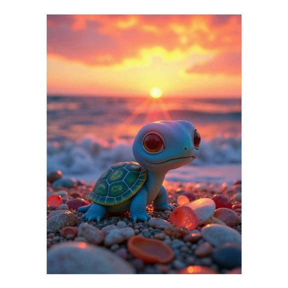 Diamond Art Kit for Adults, Turtle Sunset Beach Pebbles Diamond Painting for Adults Beginners, 5D DIY Diamond Art Painting Kits, Colorful Diamond Painting Craft for Home Decor 12x16