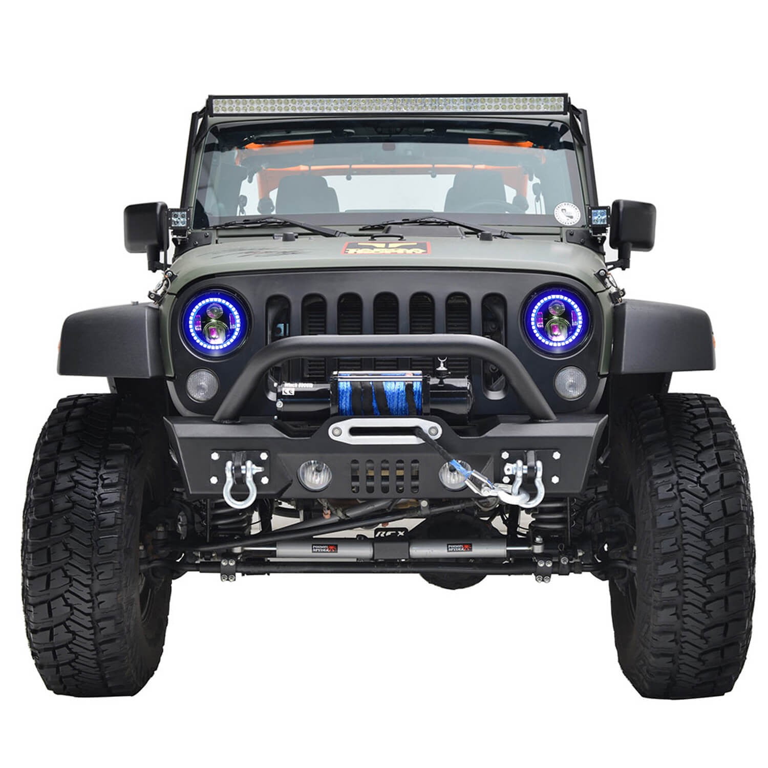 Flashtech Blue LED Halo Ring Headlight Kit for Jeep Wrangler 07-17 -  