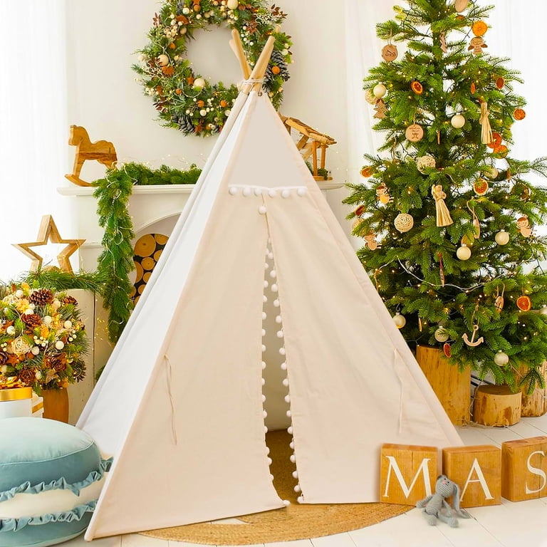 Keyahappy Teepee Play Tent, Pompom Design, Off-White photo 6